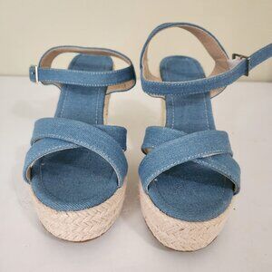 New European Denim Wedge Sandals Size US 7/EU 38